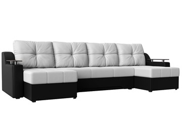 Большой П-образный диван Сенатор, Белый/Черный (Экокожа) боннель в Махачкале