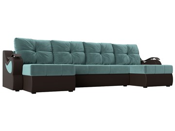 П-образный диван Меркурий П, Бирюзовый\Коричневый (Велюр\Экокожа) в Махачкале