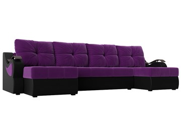 П-образный диван Меркурий П, Фиолетовый/черный (вельвет/экокожа) в Махачкале