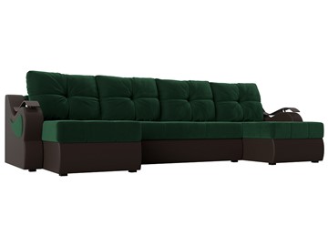 П-образный диван Меркурий П, Зеленый\Коричневый (Велюр\Экокожа) в Махачкале