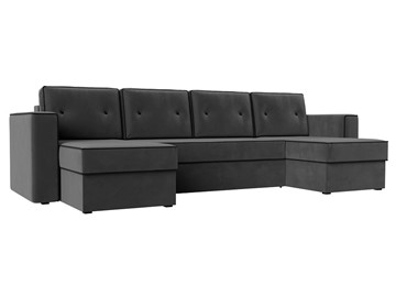 Большой П-образный диван Принстон, Серый\Черный (Велюр) боннель в Махачкале
