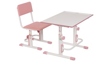 Комплект растущей детской мебели POLINI Kids Растущая парта-трансформер М1 и стул регулируемый L Белый-розовый в Махачкале