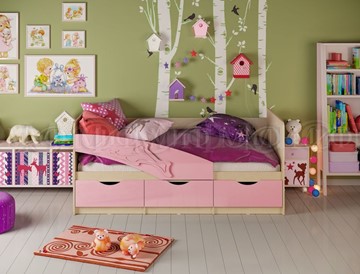 Детская кровать Дельфин, Розовый глянец 80х180 в Махачкале