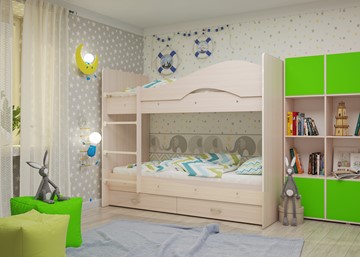 Детская 2-ярусная кровать Мая на щитах со шкафом и ящиками, цвет Млечный дуб в Махачкале - предосмотр 1