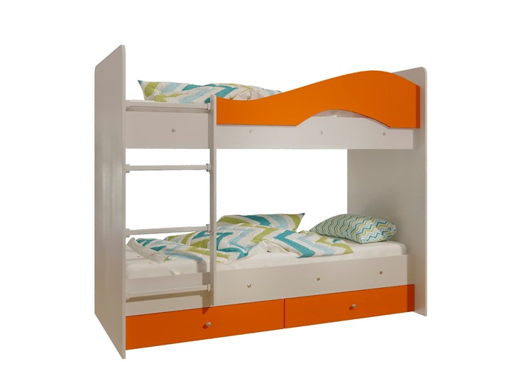 Кровать 2-ярусная Мая с 2 ящиками на щитах, корпус Млечный дуб, фасад Оранжевый в Махачкале - изображение 4