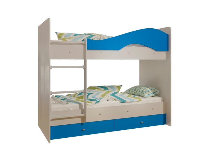 Двухэтажная кровать Мая с 2 ящиками на щитах, корпус Млечный дуб, фасад Синий в Махачкале - изображение 4