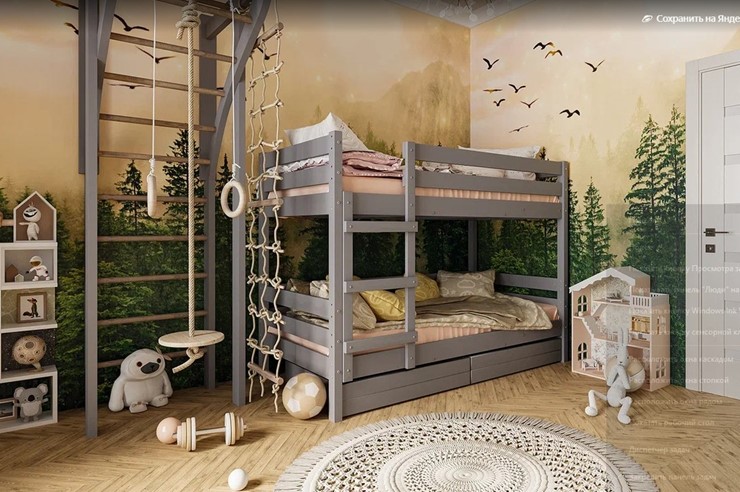 Кровать в детскую Джуниор двухъярусная с ящиками (Антрацит) в Махачкале - изображение 1