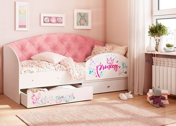 Кровать детская односпальная Эльза с бортиком, Розовый (латы) в Махачкале