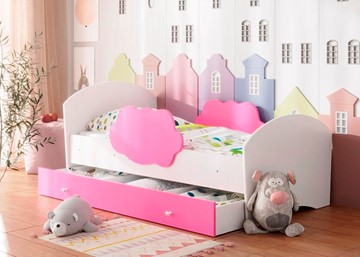 Детская кровать Тучка с ящиком, корпус Белый, фасад Розовый в Махачкале