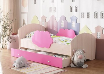 Детская кровать Тучка с ящиком, корпус Дуб млечный, фасад Розовый в Махачкале