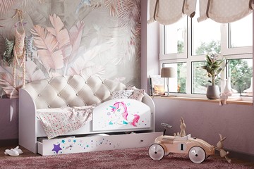 Кровать детская односпальная Звездочка с бортиком, Бежевый в Махачкале