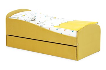 Мягкая кровать с ящиком Letmo горчичный (велюр) в Махачкале