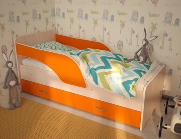 Детская кровать Максимка, корпус Млечный дуб, фасад Оранжевый в Махачкале - предосмотр