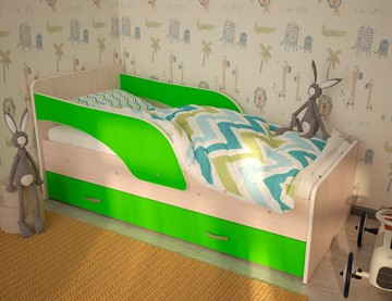 Детская кровать с ящиками Максимка, корпус Млечный дуб, фасад Салатовый в Махачкале - предосмотр