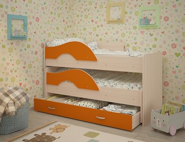 Детская двухэтажная кровать Радуга 1.6 с ящиком, корпус Млечный дуб, фасад Оранжевый в Махачкале
