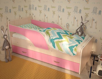 Кровать с ящиками Максимка, корпус Млечный дуб, фасад Розовый в Махачкале - предосмотр
