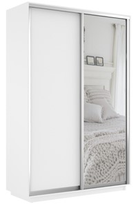 Шкаф 2-дверный Экспресс (ДСП/Зеркало) 1400х600х2400, белый снег в Махачкале