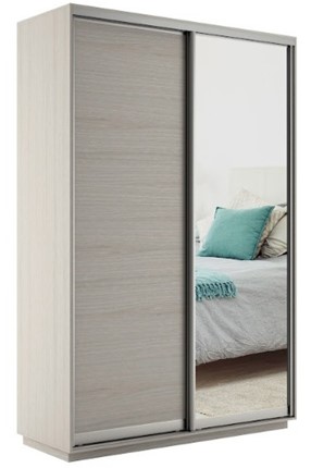 Шкаф двухдверный Экспресс (ДСП/Зеркало) 1600х600х2200, шимо светлый в Махачкале - изображение