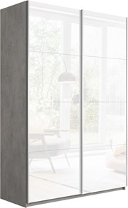 Шкаф 2-дверный Прайм (Белое стекло/Белое стекло) 1200x570x2300, бетон в Махачкале