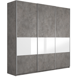 Шкаф 3-х дверный Широкий Прайм (ДСП / Белое стекло) 2400x570x2300, Бетон в Махачкале - предосмотр