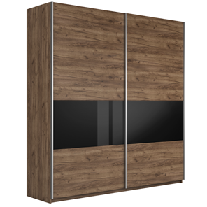 Шкаф 2-створчатый Широкий Прайм (ДСП / Черное стекло) 2200x570x2300, Крафт Табачный в Махачкале