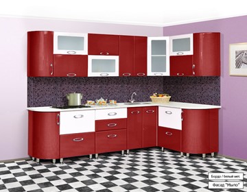 Угловой кухонный гарнитур Мыло 128 2700х1500, цвет Бордо/Белый металлик в Махачкале