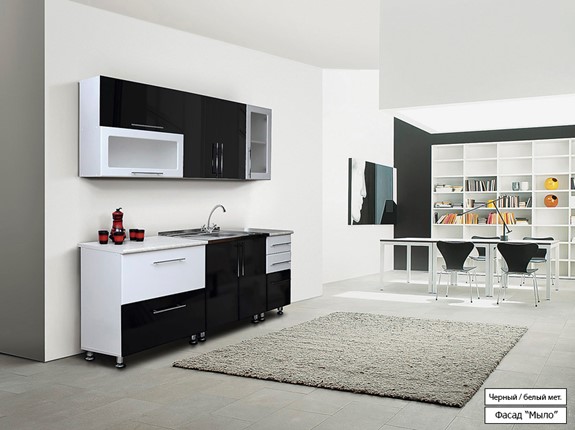 Модульный кухонный гарнитур Мыло 224 2000х718, цвет Черный/Белый металлик в Махачкале - изображение