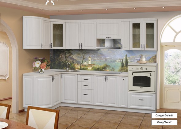 Кухонный угловой гарнитур Веста 1330х2800, цвет Сандал белый в Махачкале - изображение