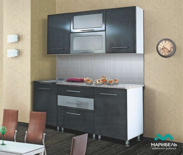 Модульный кухонный гарнитур Мыло 224 2000х718, цвет Черный/Белый металлик в Махачкале - изображение 2