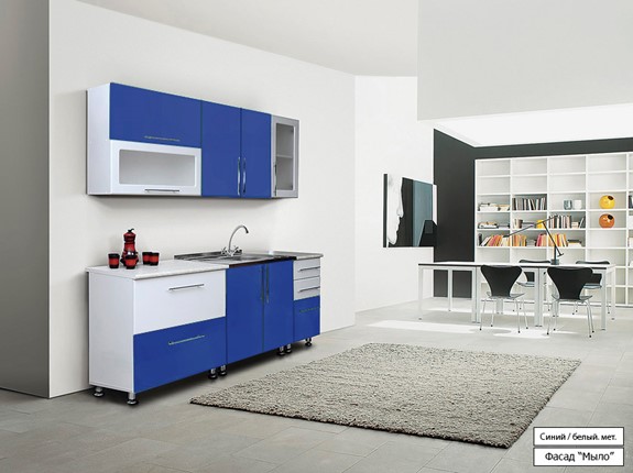 Гарнитур кухонный Мыло 224 2000х718, цвет Синий/Белый металлик в Махачкале - изображение