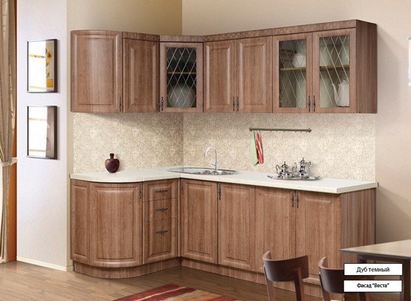 Угловой кухонный гарнитур Веста 1330х2200, цвет Дуб темный в Махачкале - изображение