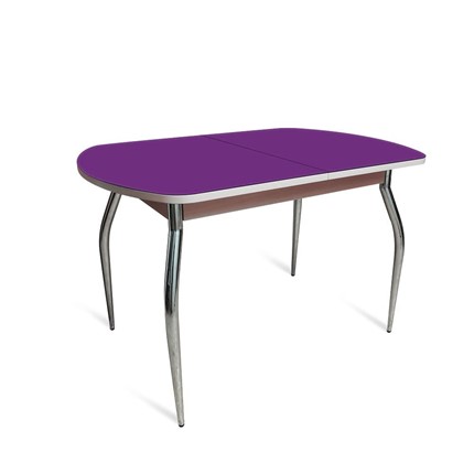 Обеденный раздвижной стол ПГ-02 СТ2, дуб молочный/фиолетовое стекло/35 хром гнутые металл в Махачкале - изображение