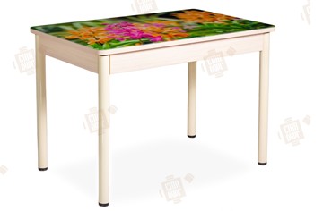 Кухонный раздвижной стол Айсберг-02 СТФ, Дуб ЛДСП/полевые цветы/ноги крашеные в Махачкале
