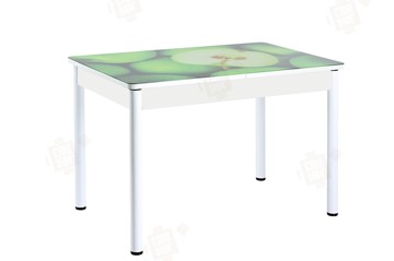 Кухонный раскладной стол Айсберг-02 СТФ, белое лдсп/зеленые яблоки/ноги крашеные в Махачкале