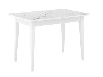 Кухонный стол раскладной Dikline M110 Белый/стекло белый мрамор сатин/ножки MM белые в Махачкале