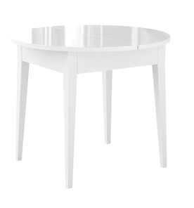 Обеденный раздвижной стол Dikline MR100 Белый/стекло белое глянец/ножки MM белые в Махачкале