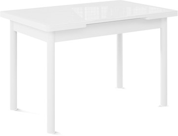 Кухонный стол раздвижной Милан-1 EVO, ноги металлические белые, стекло белое/серый в Махачкале