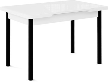 Обеденный раздвижной стол Милан-1 EVO, ноги металлические черные, стекло белое/серый в Махачкале