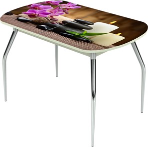 Кухонный стол раскладной Ривьера исп.2 ноги метал. крашеные №24 Фотопечать (Цветы №18) в Махачкале