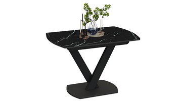 Раздвижной стол Салерно тип 1 (Черный муар/Стекло черный мрамор) в Махачкале