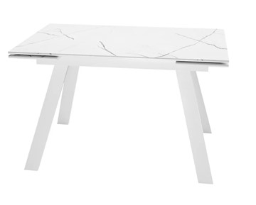 Кухонный раздвижной стол SKL 140, керамика белый мрамор/подстолье белое/ножки белые в Махачкале