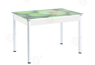 Раздвижной стол Айсберг-01 СТФ, белый/фотопечать зеленые яблоки/ноги крашеные в Махачкале
