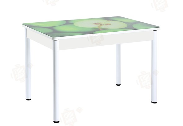 Раздвижной стол Айсберг-01 СТФ, белый/фотопечать зеленые яблоки/ноги крашеные в Махачкале - изображение