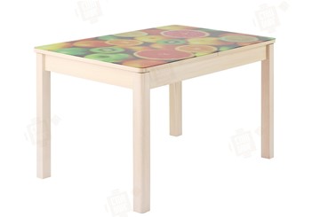 Кухонный стол раскладной Айсберг-01 СТФ, дуб/фотопечать фрукты/ноги массив квадратные в Махачкале