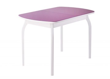 Обеденный раздвижной стол ПГ-мини, матовое фиолетовое стекло, ноги гнутые массив белый в Махачкале