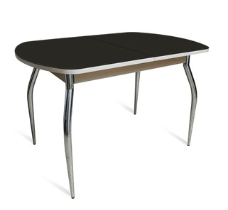 Обеденный стол ПГ-05 СТ1, дуб молочный/черное стекло/35 хром гнутые металл в Махачкале