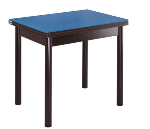 Кухонный пристенный стол СПА-01 СТ2, венге ЛДСП/стекло синие/38 прямые трубки крашеные коричневый в Махачкале - изображение