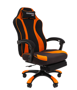 Кресло игровое CHAIRMAN GAME 35 с выдвижной подставкой для ног Ткань черная / Ткань оранжевая в Махачкале