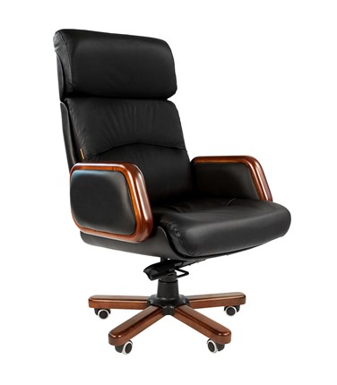 Кресло компьютерное CHAIRMAN 417 кожа черная в Махачкале - изображение