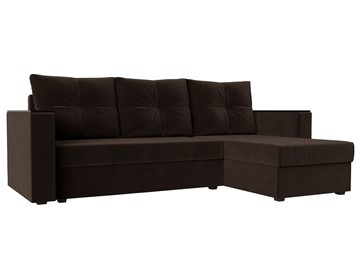 Угловой диван с оттоманкой Атланта Лайт Б/С, Коричневый (Микровельвет) в Махачкале